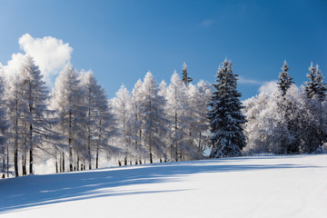 Fototapeta premium Snowy mountain scenery with deep blue sky