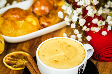 breakfast with croissants and coffee