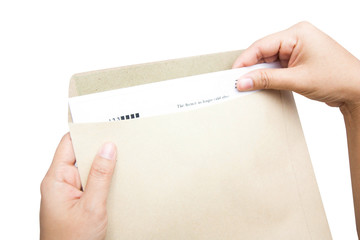 Human hand holding documents folder