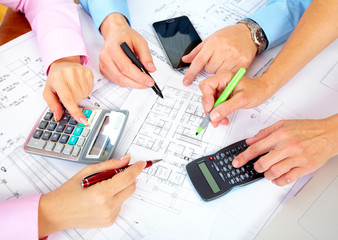 Business people group hands.