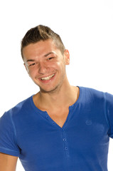 Young  man with blue t shirt smiling