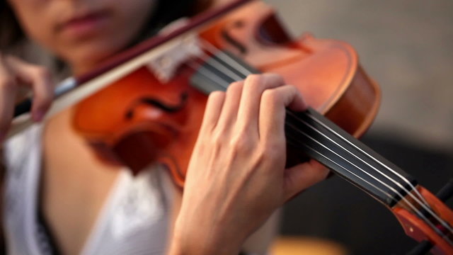 Close-up of musician playing violin, classic music