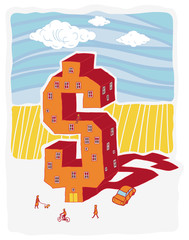 Dollar shaped building (vector illustration)