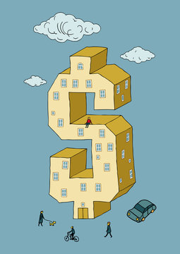 Dollar shaped building (vector illustration)