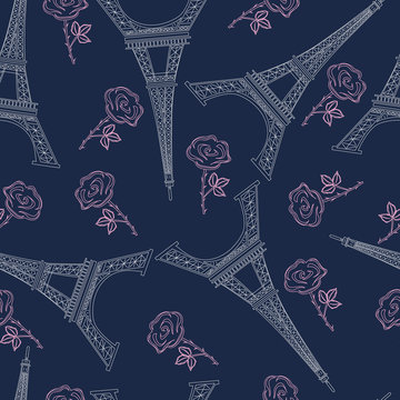 seamless blue pattern with eiffel tower