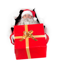 Santa Claus gift pokes out of the hole