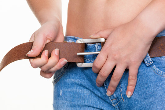 Jeans Shorts with a Leather Belt Stock Photo - Image of clothes, belt: 7516372