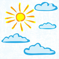 Hand drawn sun with clouds