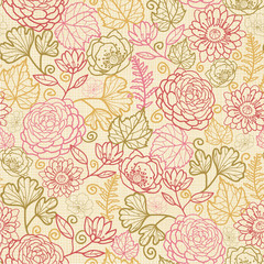 Vector textile flowers elegant seamless pattern on fabric