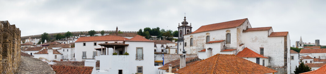 View of Obidos from fortified wall in cloudy day