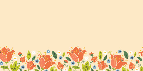 Vector colorful spring tulips horizontal seamless pattern