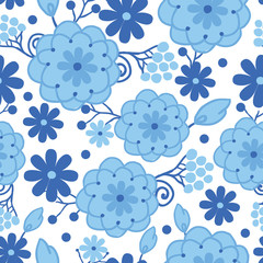 Vector Delft blue Holland flowers elegant seamless pattern