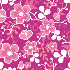 Vector Pink Sakura Blossom Seamless Pattern Background with