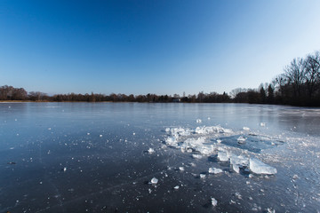 Freezing winter temperatures: block of ice lying on the surface