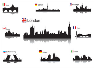 Detailed vector silhouettes of world cities.