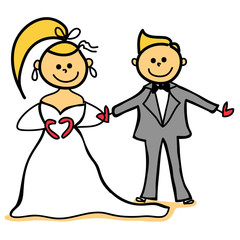 hand-drawn cartoon marriage bride and gloom