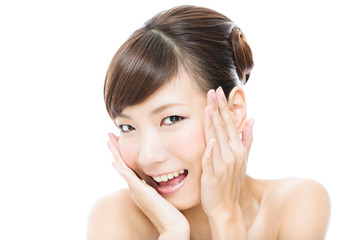 Beautiful asian woman on white background