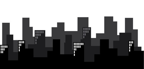 Silhouette of a city skyline, buildings with windows