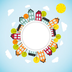 Banner with small town. Vector illustration.