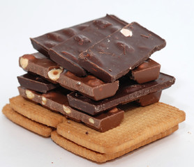 Chocolate,biscuits on a white background