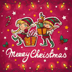 Christmas elfs greeting card