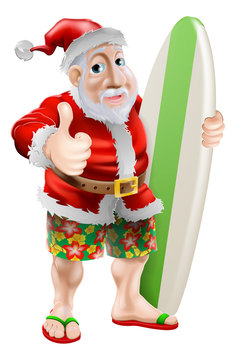 Thumbs Up Surfing Santa Claus