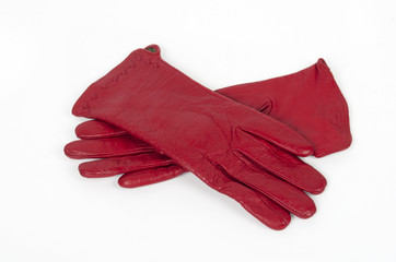 women's  leather gloves red , isolated on white