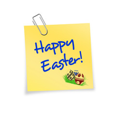 Gelber Notizzettel mit Büroklammer - Happy Easter!