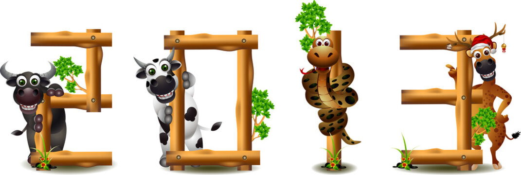 funny animal cartoon with new year concept