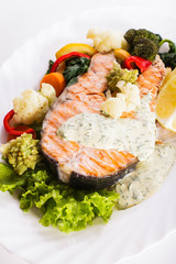 Grilled salmon steak with vegatables