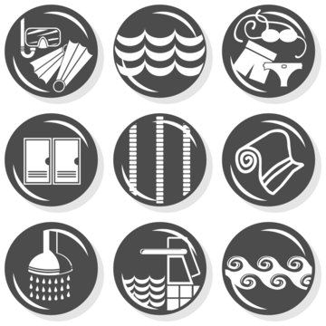 relaks zestaw ilustracji basen spa  monochrom na białym tle