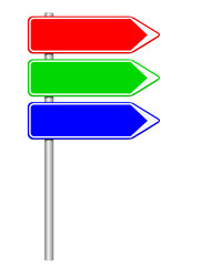 Panneaux directions rouge, vert, bleu