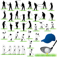 40 Detailed Golf vector silhouettes set