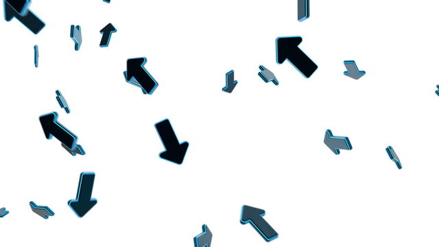 Blue arrows on white, moving in chaos.