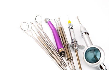 Dental tools and equipment. Over white background