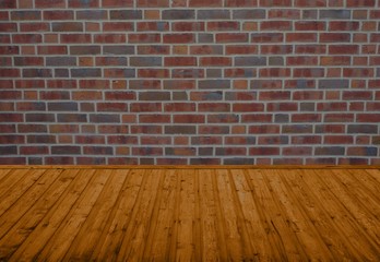 Leerer Raum - Holzboden mit Backsteinwand
