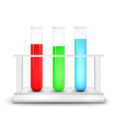 Three test tubes in metal box on white background