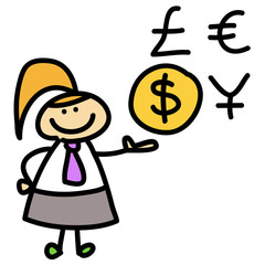 cartoon business woman hand-drawn