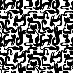 Seamless pattern with black cats silhouettes