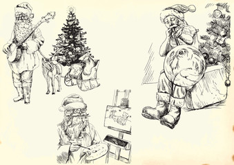 Plakat Santa Claus - collection 2, hand drawings