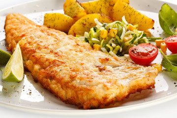 Fish dish - fried fish fillet with vegetables
