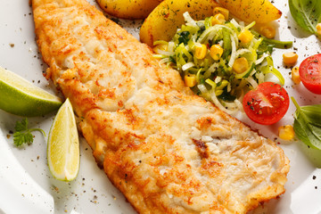 Fish dish - fried fish fillet with vegetables