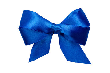 blue bow with tails from ribbon