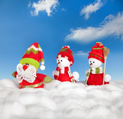 Happy winter snowman friends and santa claus