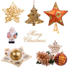 Decorations isolated on white for Christmas card project - obrazy, fototapety, plakaty