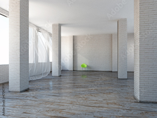 loft mit beton und klinker einrichtung, industrie loft rustikal weitläufig gestrichene klinker" stockfotos, Design ideen