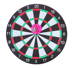 Darts with stickers depicting the life values isolated