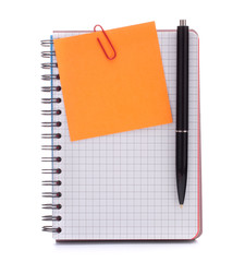 notebook with notice paper and pen