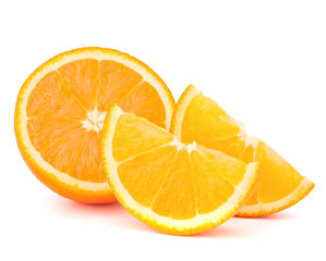 Orange fruit half and two segments or cantles