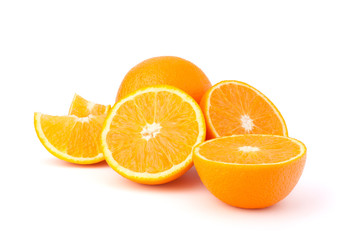 Sliced orange fruit segments  isolated on white background